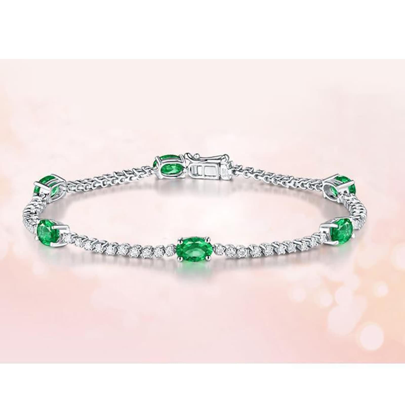 Pulsera Oro Blanco 9 Kilates / 14 Kilates / 18 Kilates Mujer, Oval con Zafiro y Diamante, Cadena 16 CM, Pulseras de Cadena Plata Azul Mujer