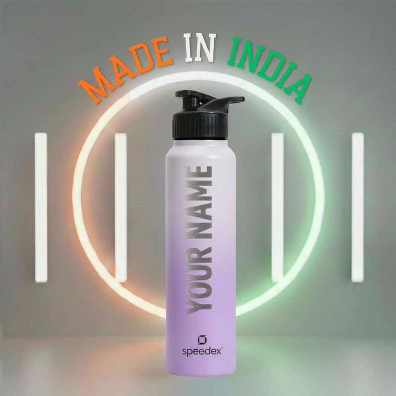 Image of Speedex Customised Stainless Steel Water Bottle 1 Ltr with Name - Personalised Engraved Sipper Cap Bottle for Kids, Men & Women, School, Gym, Office Dual Purple, Set of 1