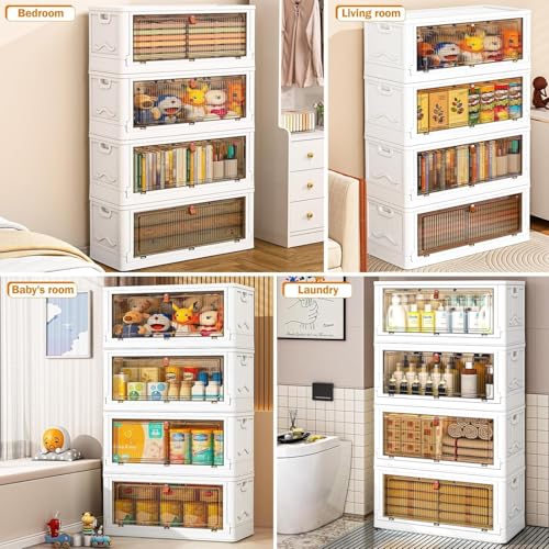 Image of YFXCVSL 4 Tier Plastic Storage Bins with Lid 102QT, Stackable Storage Containers with Wheels, Folding Storage Boxes, Stackable Storage Bins, Organizers and Storage for Living Room