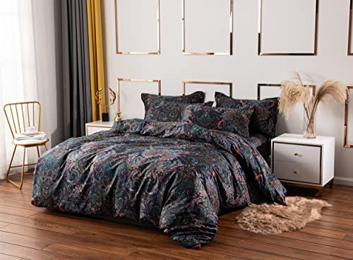 Softta Vintage Paisley Bedding Sets 4Pcs Deep Pocket Bed Sheet Set Queen Size Rustic Damask Black Flat Sheet+Fitted Sheet+2 Pillowcase Shabby Floral 100% Brushed Cotton Boho Bedding Collections thumb #8