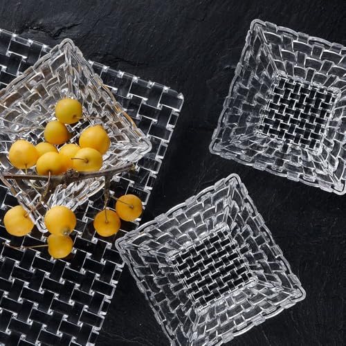 Image of Glassbunny 250ML Square Glass Dessert Bowl - Transparent Crystal Cut Glass Bowl for Ice Cream, Dry Fruits, Snacks, Salad & Serving - Elegant Multipurpose Glass Serving Bowl 6Pc