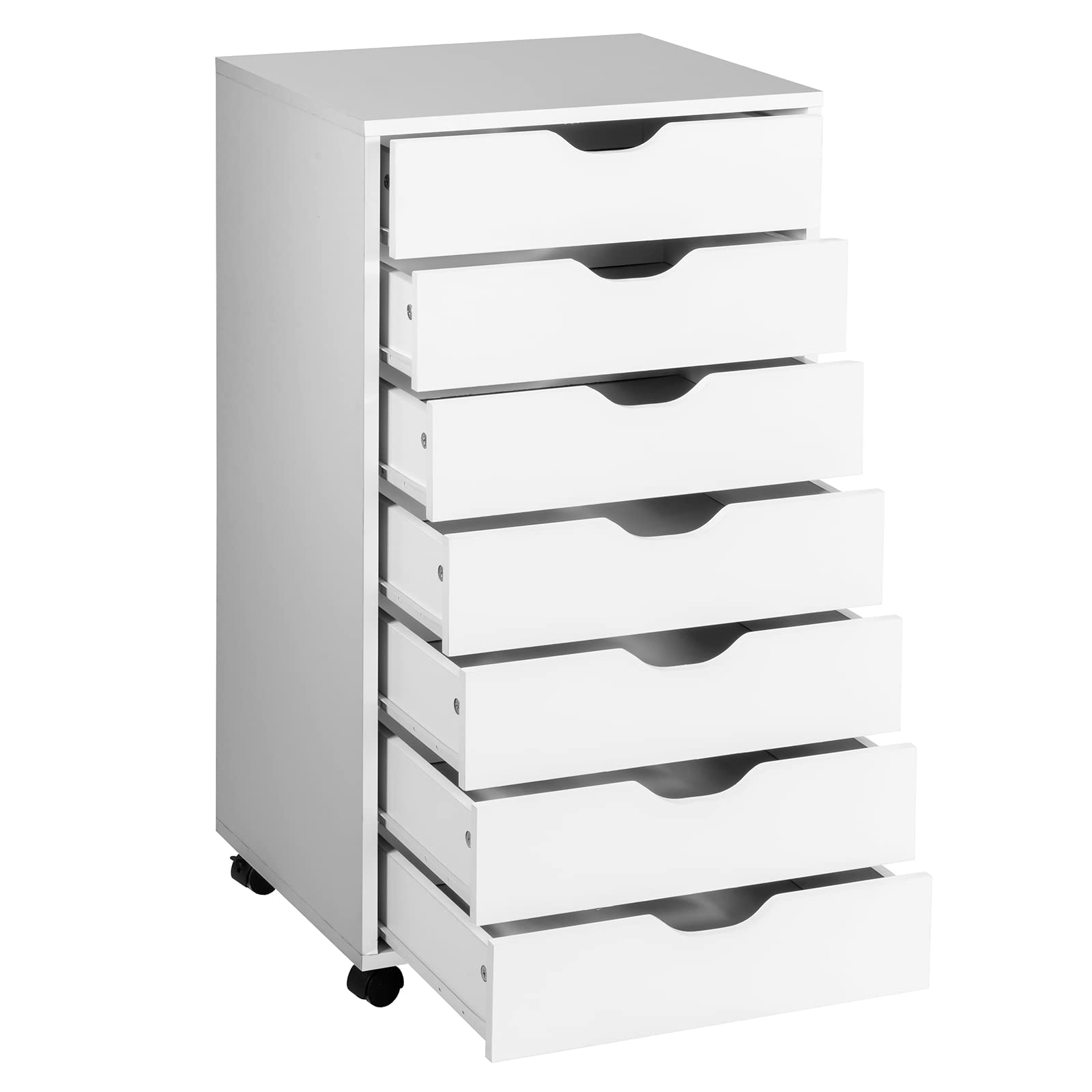 GIANTEX Caisson Bureau Mobile à 7 Tiroirs, Meuble Rangement Bureau à Roulettes Universelles, Meuble Tiroir pour Documents, Format A4 ou Lettres, Support d'Imprimante pour Chambre, Salon, Blanc