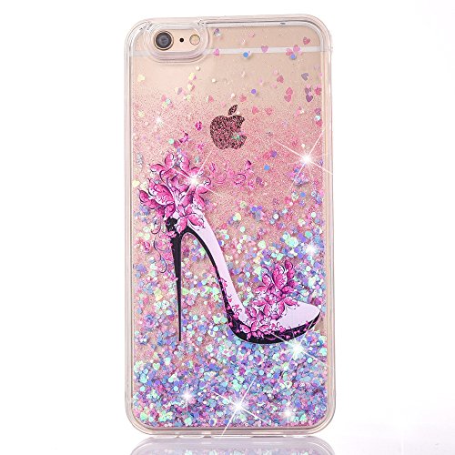 UCLL High Heeled Design Liquid Glitter Floating Cover for iPhone 7 Plus iPhone 8 Plus with a Screen Protector (Blue & Pink)