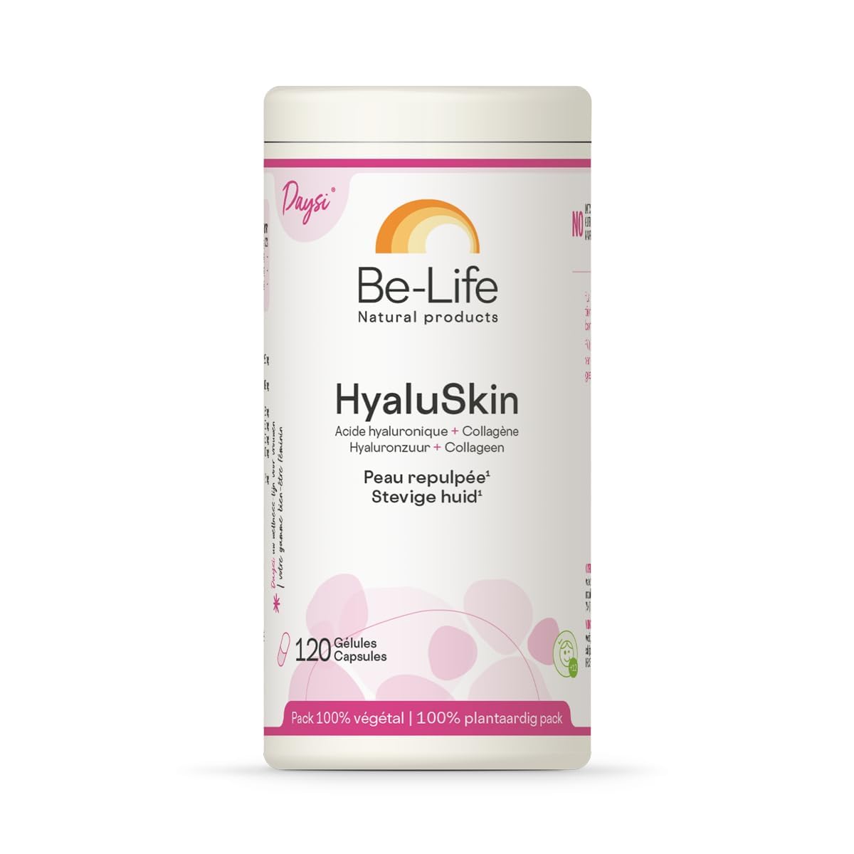 BE-LIFE | HYALUSKIN | Complément alimentaire | Peau | Hydratation | Réduit l'apparence des rides | Acide hyaluronique & collagène | 120 Gélules