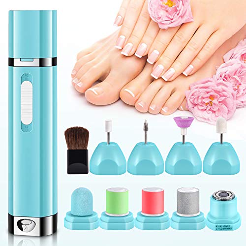Electric Nail File Drill, 9 in 1 Professional Manicure Pedicure Kit for Acrylic Gels, Multiuse Handpiece Nail Trimmer Buffer Polisher Tools, Portable Cordless Nail Machine, Award Facial Hair Remover