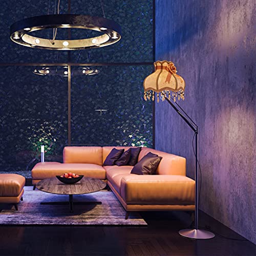 Sherchpry European Style Vintage Cloth Lace Barrel Lampshade, Large Scallop Dome Lamp Shade, Retro High- End Cloth Art Bead Lace Lampshade For E27 Table Lamp Floor Lamp Wall Light, Coffee #TOP4