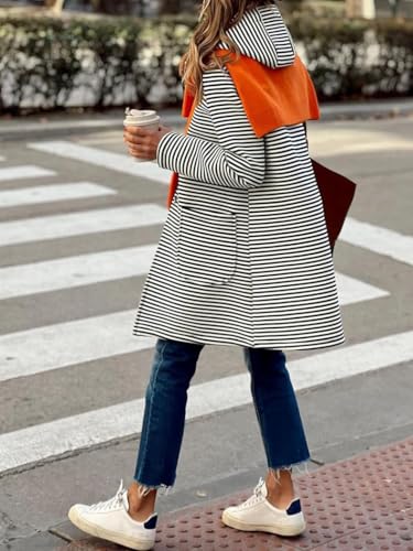Ru Sweet Women's Color Block Striped Hooded Cardigan Sweaters Button Down Long Coat Jackets with Pockets2