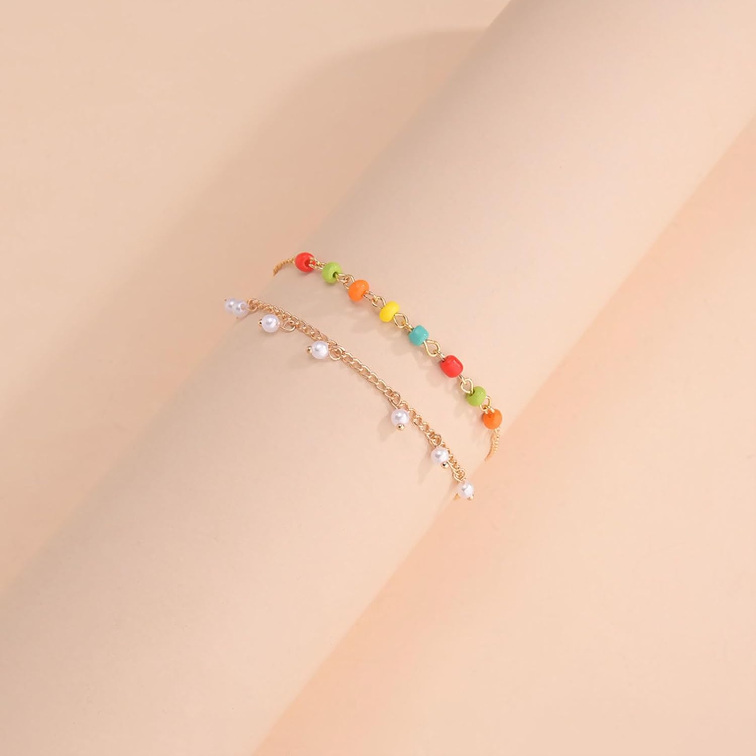 Bohemian Layered Pearl Anklet Tiny Pearl Dangle Anklets Gold Pearl Bead Anklets Color Bead Chain Bracelet Adjustable Summer Beach Anklet Foot Chain Jewelry for Women and Girls Gifts - Image 4