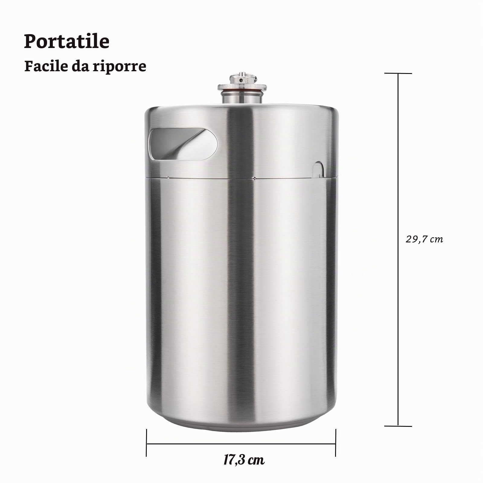 TMCRAFT Mini Growler Keg, Barile Portatile in Acciaio Inox Con Coperchio a Spirale Esagonale per Birra Artigianale e a Botte, 5 Litri