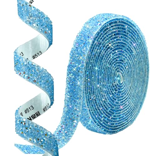Image of Nubarssy Self Adhesive Blue Resin Rhinestone Strips Rhinestones Ribbon,4 Yards Bling Crystal Ribbons Diamond Sticker Applicable to Wedding Birthday Christmas Party DIY Crafts (Blue AB)