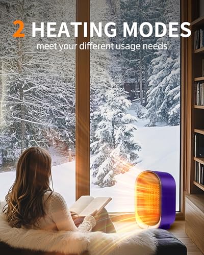 Image of Space Heater, Portable Heater for Indoor Use, Small Electric Heaters with Overheat & Tip-Over Protection, Mini Desk Heaters for Office Bedroom Bathroom, Compact & Efficient Heating, Purple
