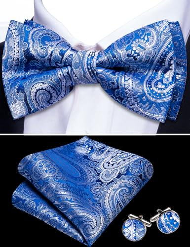 Image of YOHOWA Mens Bow Tie Set Paisley Coloful Pre-tied Bowties Adjustable with Handkerchief Cufflinks Wedding Prom Party