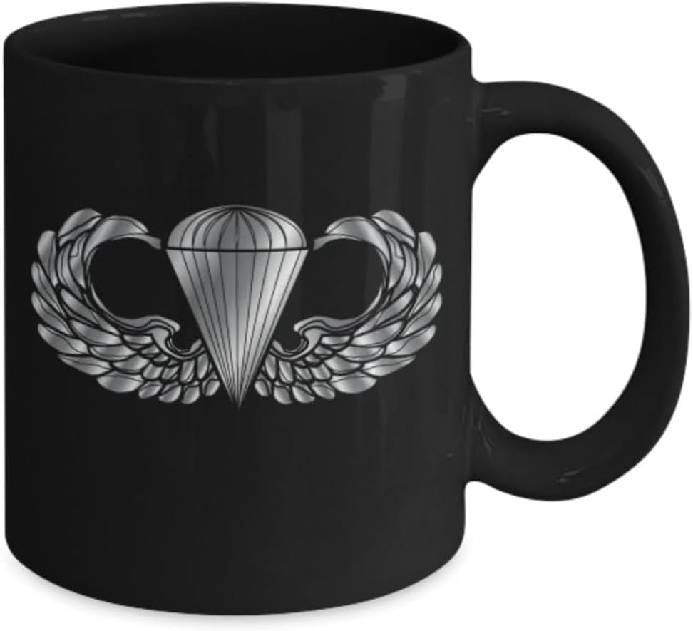 U.S. Army Airborne Coffee Mug - Parachutist Badge - Paratrooper Wings (Black, 11oz) - Image 2