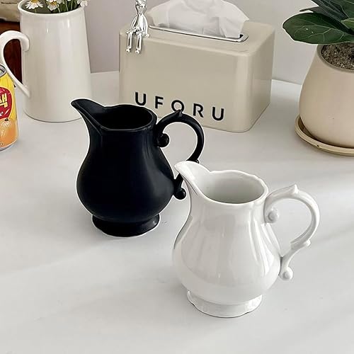 Miniatura 5 de WAIT FLY Jarra de Crema y Salsa Vintage con Relieve - Jarra de Leche y Jarra de Servir para la Cocina - Jarra de Crema Blanca Blanco,Negro