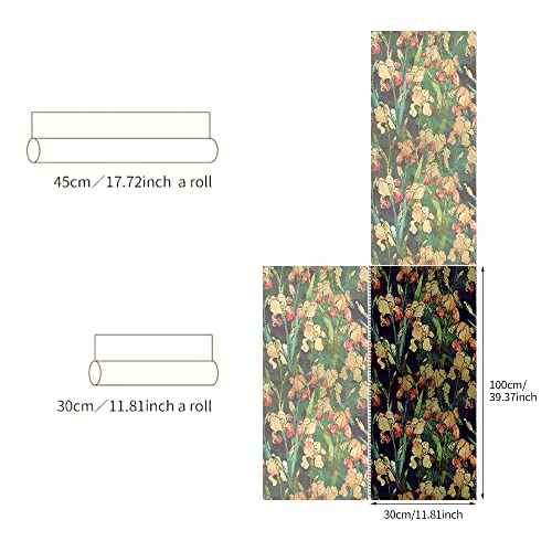 Funlife Privacy Stained Glass Window Film, Single Sided Static Cling Glass Covers, Decor For Bathroom Glass Window, 11.8"X118", Yellow Irises #TOP3