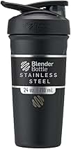 BlenderBottle Strada Shaker Cup Insulated Stainless Steel Water Bottle with Wire Whisk, 24-Ounce, Black