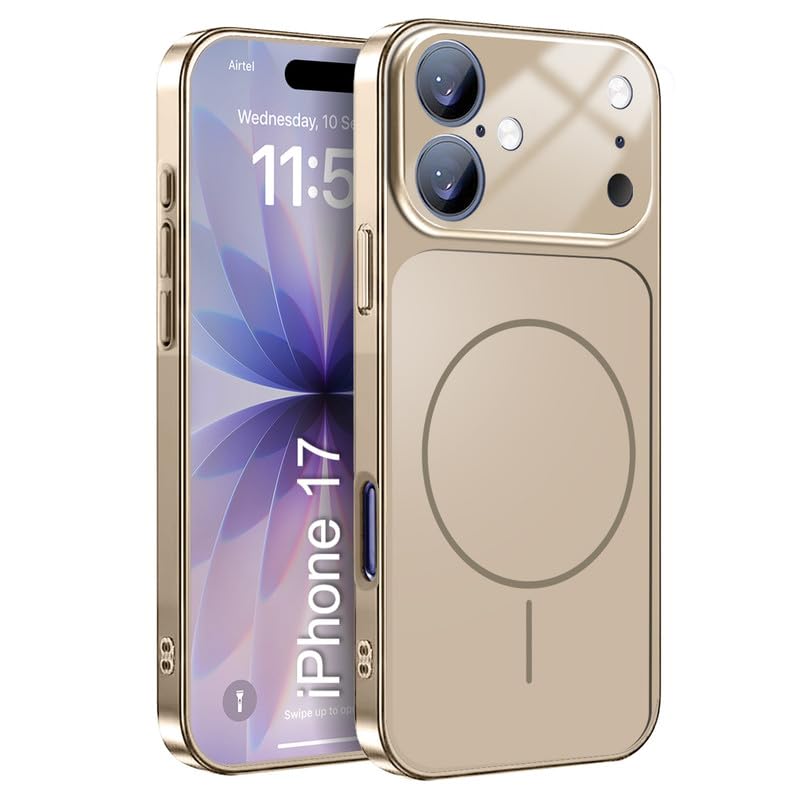Image of LuxuryKase Converter Case for iPhone 17 | Premium Protective MagSafe Cover | iPhone 17 Pro Series Style Design | in Built Camera Guard | Wireless Charging Compatible - Gold