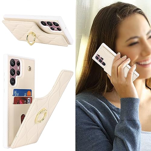 Image of for Samsung Galaxy S23 Ultra 5G Case with Card Holder,Credit Card Holder,Stand Ring Kickstand and RFID Blocking,PU Leather Phone Wallet Case for Women 6.8 inch(Beige)