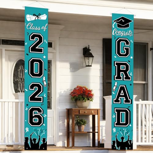 Image of Graduation Banner Class of 2026, Teal Graduation Decorations 2026 Porch Banner, Congrats Grad Decorations for Door and Porch Party Supplies