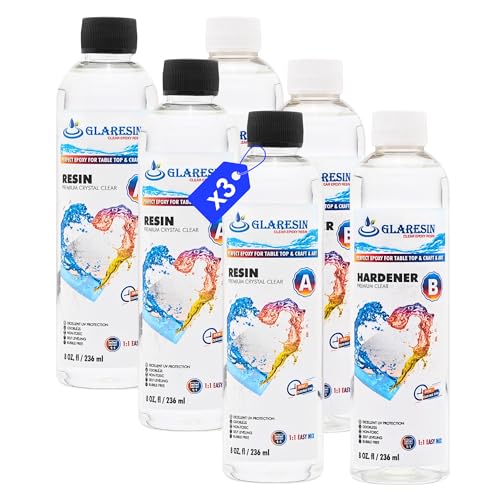 Clear Epoxy Resin, 48 Oz (3 x 8 Oz Resin and 3 x 8 Oz Hardener), Self-Leveling, UV-Resistant, Bubble-Free, Great for Art, Woodworking, and Coating Projects