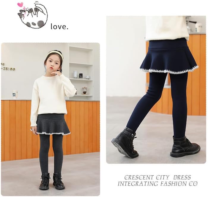 Toddler Girls Footless Tights with Ruffle Tutu Skirt Winter Warm Thick Fleece Lined Pantskirt 2-11 Years (US, Age, 10 Years, 11 Years, Gray)