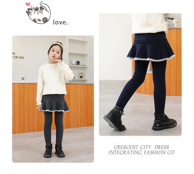 Toddler Girls Footless Tights with Ruffle Tutu Skirt Winter Warm Thick Fleece Lined Pantskirt 2-11 Years3