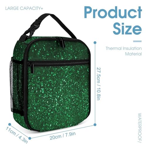 Green Sequin Sparkle Printed Backpack With Lunch Pack Storage Box Case 3pcs Lightweight Travel Backpack4