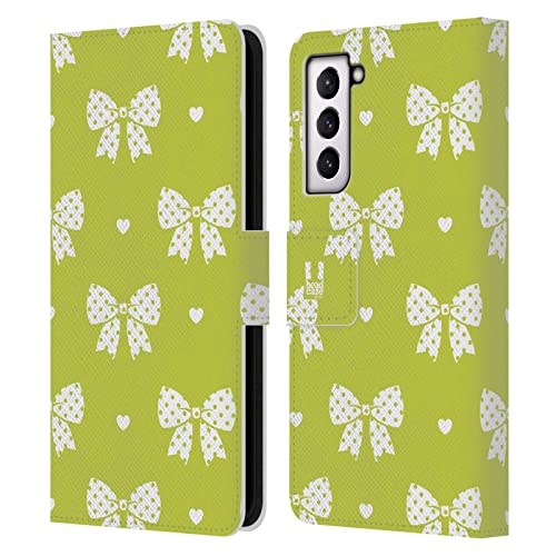 Étui Samsung S21 FE 5G antichoc cuir portefeuille motif ruban vert blanc
