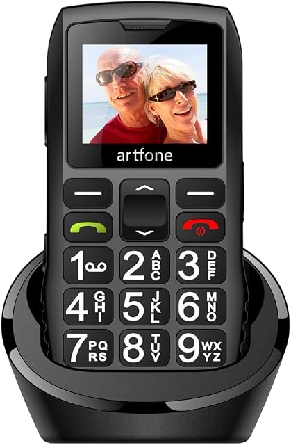 4G LTE senior mobile phone with big buttons, SOS function, ultra loud speaker, flashlight, charging station, 1800mAh battery, single SIM, black