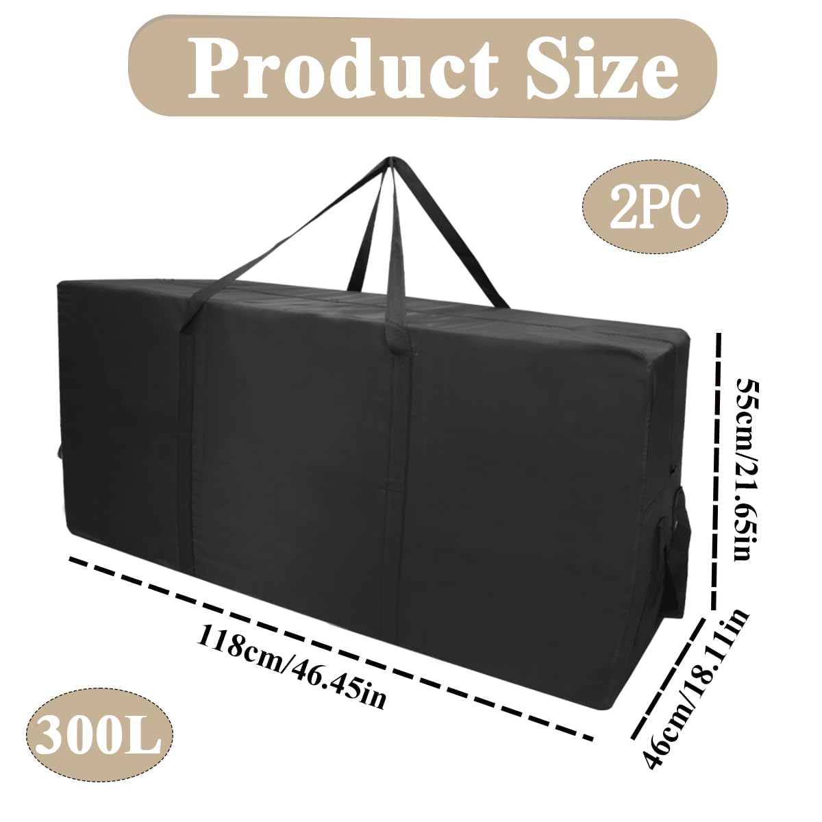 Duża torba do przechowywania kołder, 2 szt., 300 l, torba do przechowywania, torba do przechowywania, zamek błyskawiczny, torba do przeprowadzki, XXL, torba podróżna, organizer, 118 x 55 x 46