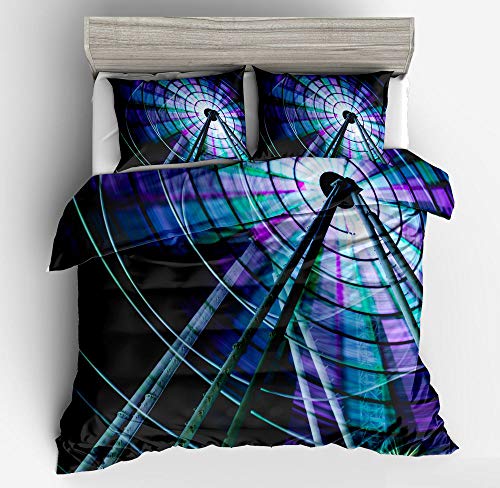 Housse de couette anti-pli microfibre douce parure de lit bleu violet 220x240