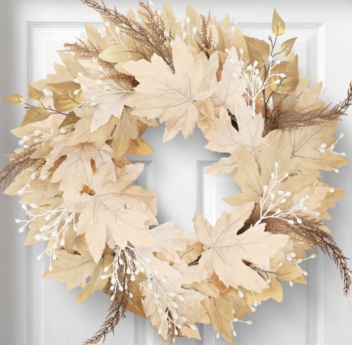 Neutral Fall Wreath for Front Door - 23.9" Outdoor Fall Decoratio...