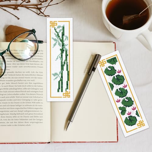 Image of INFUNLY 6PCS Plum Blossom Cross Stitch Bookmark Kit for Adults Bamboo Cross Stitch Kits DIY Crossstitch Kits Flowers Stamped Embroidery Bookmark Kit with Instructions for Book Lovers Readers