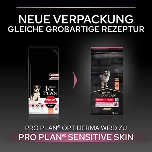 Pro Plan Medium Puppy Sensitive Skin, Welpenfutter trocken, reich an Lachs, 1er Pack (1 x 12 kg)