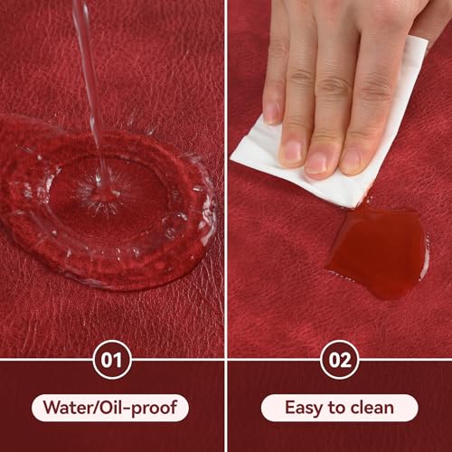 Image of UnivoColors Placemats Round Faux Leather Placemats Set of 8-Waterproof-Wipe Clean-Heat Resistant-Anti Slip Dining Table Place Mats,Suitable for Indoor & Outdoor Use,15 inch.Retro Red