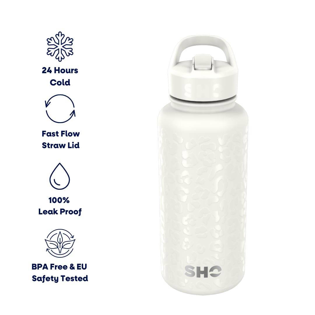 SHO Guzzler Water Bottle with Straw Lid, Leakproof, Dishwasher Safe, BPA Free, No Sweat - Image 2