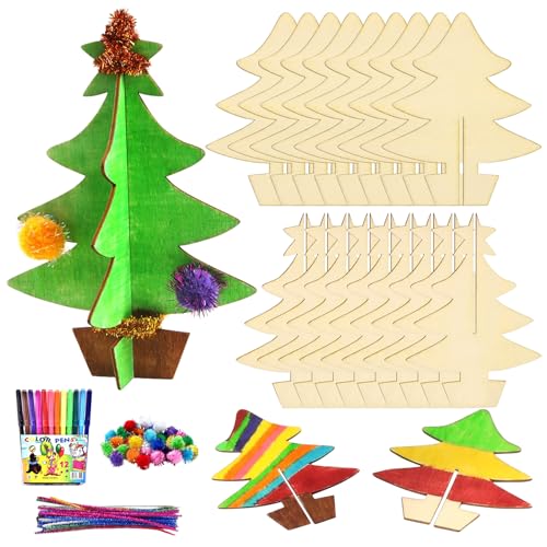 JOKILY Set di Decorazioni Natalizie in Legno, Albero di Natale 3D, Pupazzo di Neve, Fai da Te per Bambini a Natale (A)