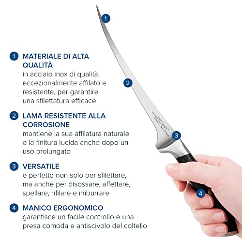 Joejis Coltello cucina 32cm inox Coltello per sfilettare pesce per disossare con impugnatura ergonomica e custodia Coltello cucina di piccole dimensioni per spellare o rifilare pesce o carne. - immagine 4