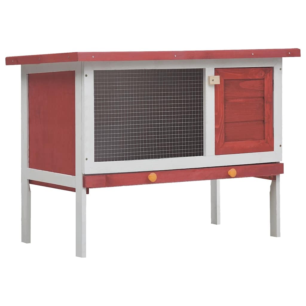 Kaninchenstall aus lackiertem Kiefernholz mit 1 Ebene, 90x45x65 cm, rotes Holz, pulverbeschichtetes Drahtgitter, wetterfestes Dach, ideal als Kleintierkäfig für Hasen und Meerschweinchen im