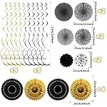 Black Gold Party Decorations, New Years Eve Party Supplies Easy Assembly Paper Fan Honeycomb Ball Garland Hanging Swirl for Graduation Congrats Grad Birthday Happy New Year Party - Image 3