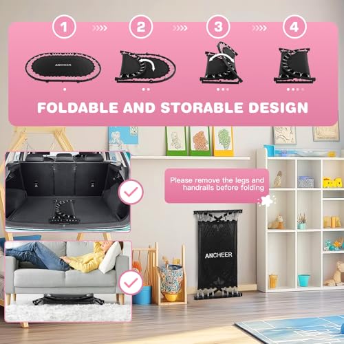 ANCHEER 56" Double Mini Trampoline for Kids, Mini Rebounder with 5-Level Adjustable Handle, Parent-Child Trampoline for Kids, Max Load 220lbs, Fun for Indoor/Outdoor - image 7