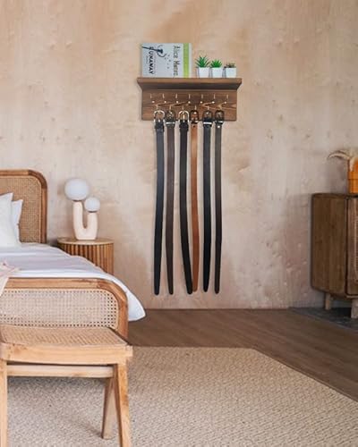 Hlimior Belt Organizer Rack With Shelves - Holds Over 28 Large Belts, Belt Organizer For Closet, Belt Hanger For Closet Wall Mounted Belt Display Hanger For Closet, Belt Storage, Tie Rack, Tie Hanger #TOP4