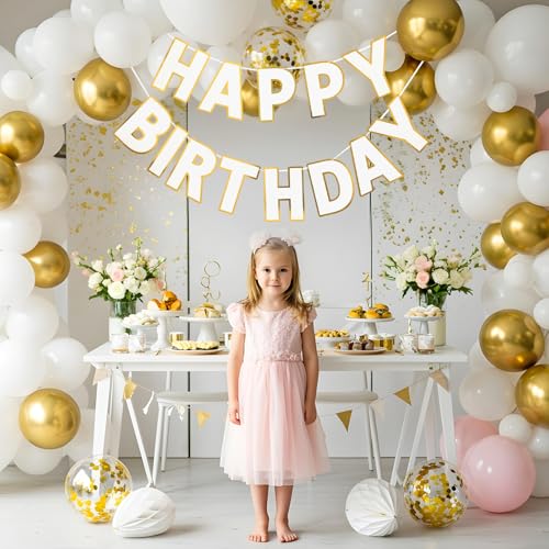 Image of Pre-Strung Happy Birthday Banner White Party Decorations