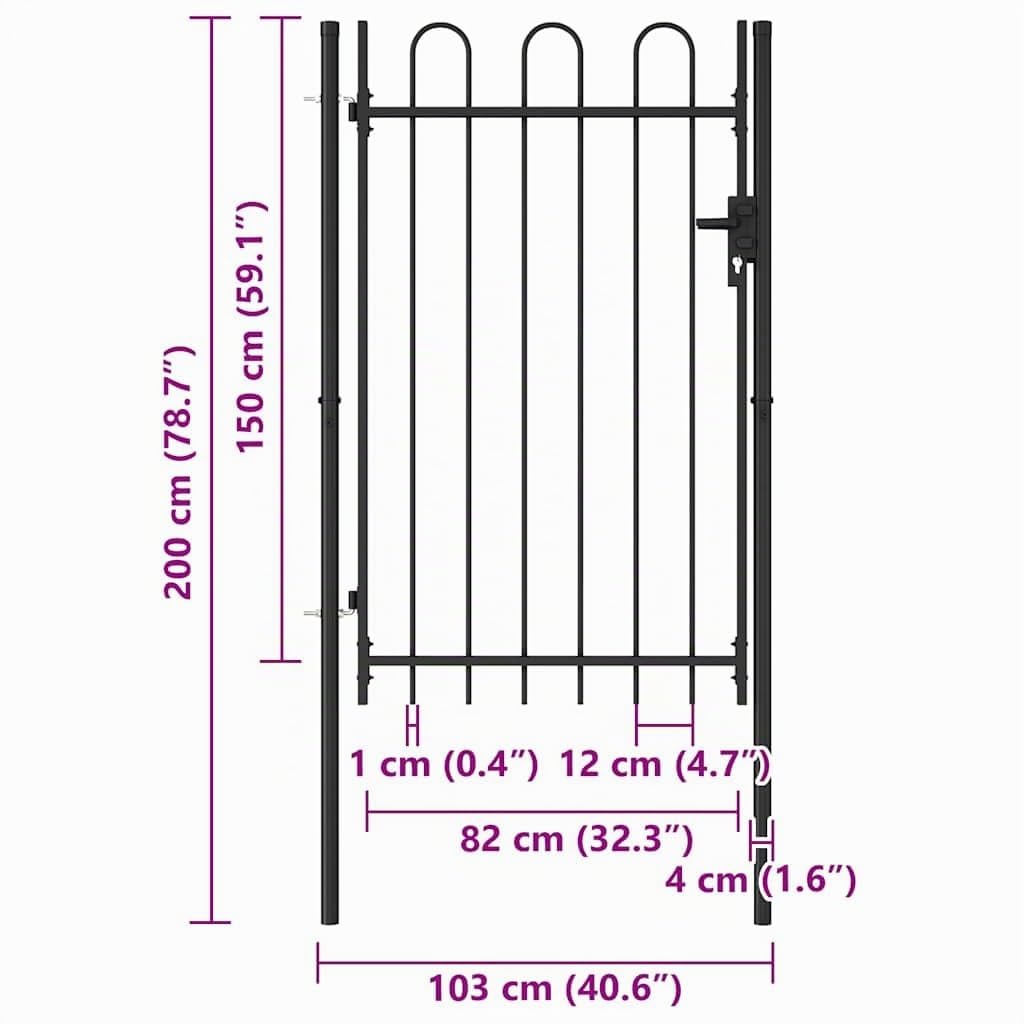 vidaXL Portillon Simple Porte BOXTEL avec Dessus Arqué Portail de Jardin Porte de Jardin Barrière de Jardin Terrasse Patio Extérieur Acier 1x1,5 m Noir