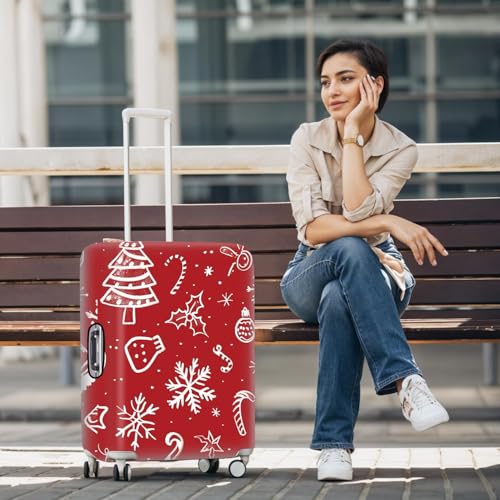 Image of Red Christmas Luggage Cover - Snowflake & Candy Cane Suitcase Protector, Holiday Travel Luggage Sleeve, Stretchable & Waterproof,M