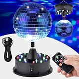Rotating Disco Ball with Motor and Light,5' Hanging Mirror Ball Motor,6-12RPM Adjustable Spend Disco Party Lights,18 LEDs DJ Light,Hanging and Table 2 Use for Weddings Birthday Pub Holiday