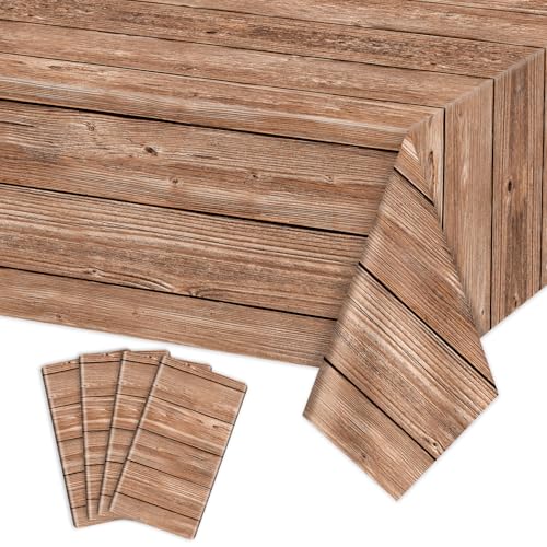 PTECDROTS Holztischdecke, hellbraune Maserung, rechteckige Tischdekoration für Grillpartys, Party-Dekorationen, 130 x 220 cm, 4 Stück