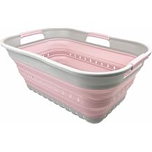 SAMMART 21L 5.5 gallon Super Mini Collapsible 3 Handled Plastic Basket - Foldable Pop Up Storage Container/Organizer - Space Saving Hamper/Basket Grey/Slate Grey Set of 2