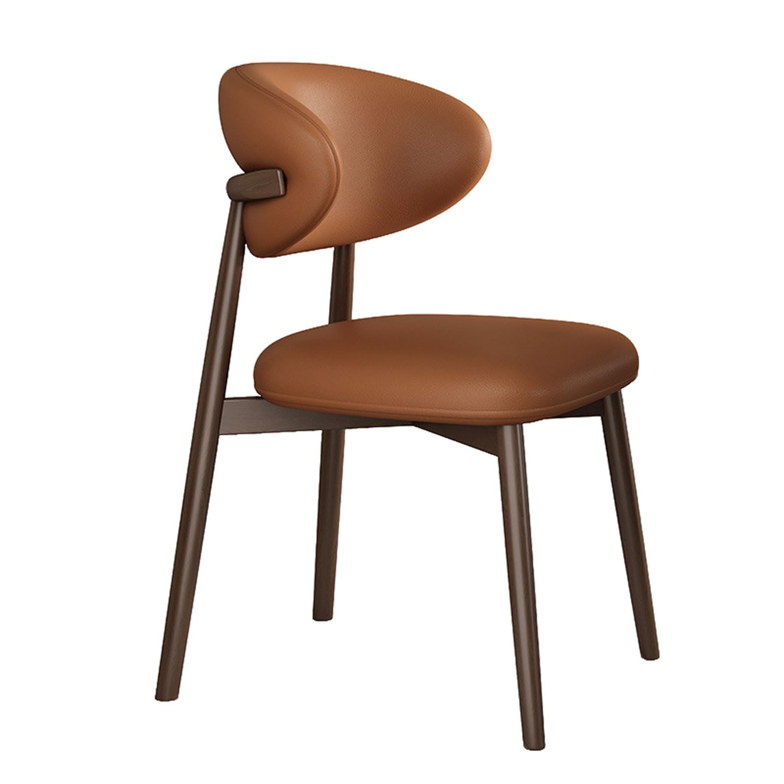 MESCXTY Mid Century Modern Dining Chairs Wooden Farmhouse Leather Upholstered Kitchen Side With Curved Backrest & Legs(Walnut+Dark Brown)
