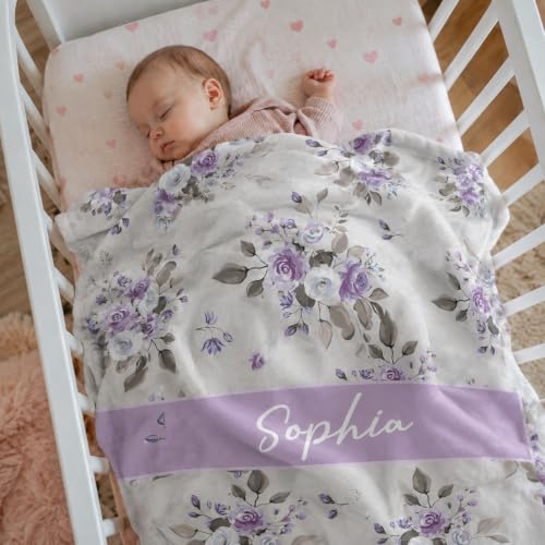 Image of Personalized Baby Blanket for Girls, Custom Nursery Blanket with Name, 30 x 40 Inch Soft Minky Blanket for Baby Toddlers, Newborn Print 06